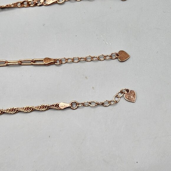Rose Gold Tone Sterling Silver Bracelet Set 4 Chains Heart Charms 925 Italy NEW - Picture 7 of 12
